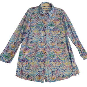 Pleats Collection Womens Button Up Multi-Color Size Large Cotton Blend Collar